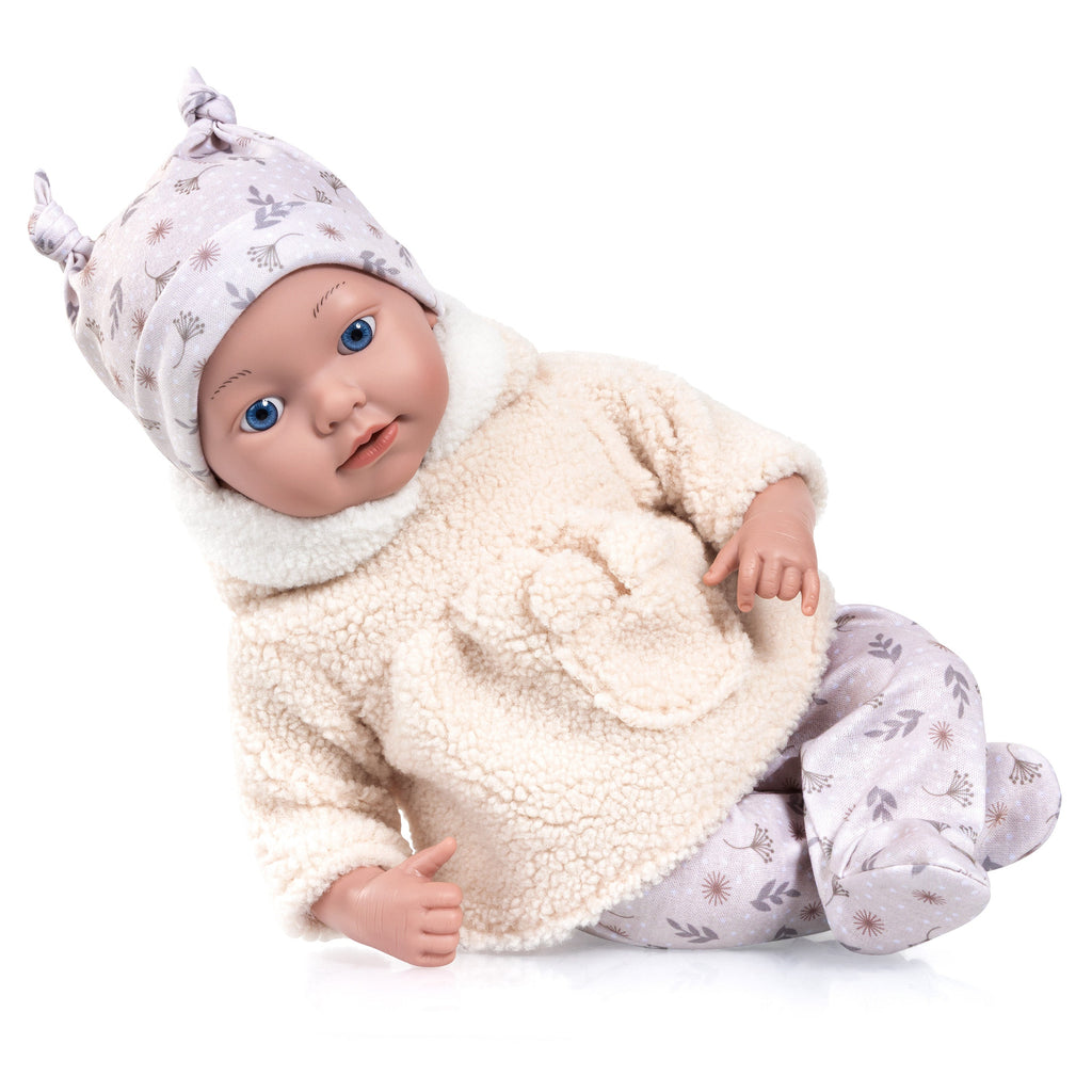 Reborn dúkka 38cm beige föt og teppi