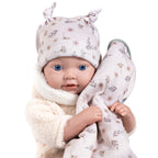 Reborn dúkka 38cm beige föt og teppi