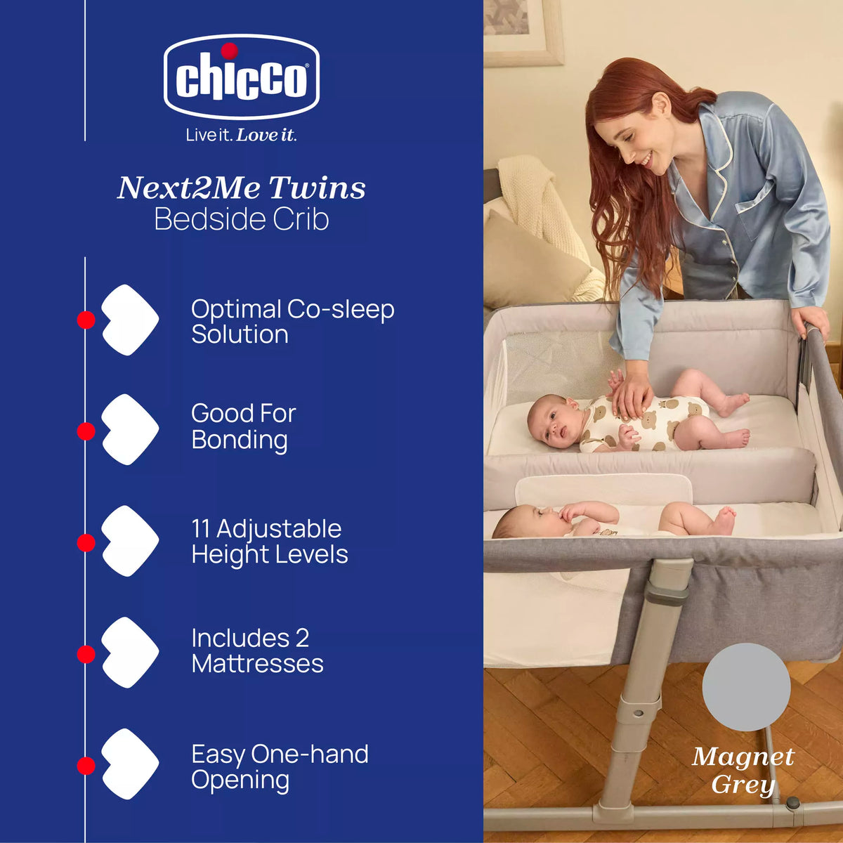 Chicco Next2Me TWINS CO-SLEEP. CRIB MAGNET GREY