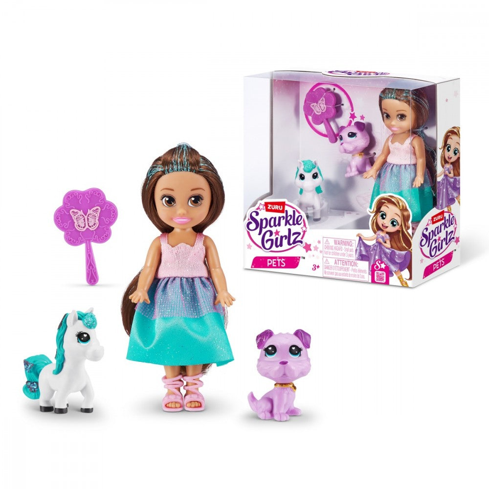 ZURU Sparkle dúkka 11cm með einhyrningi og kisu